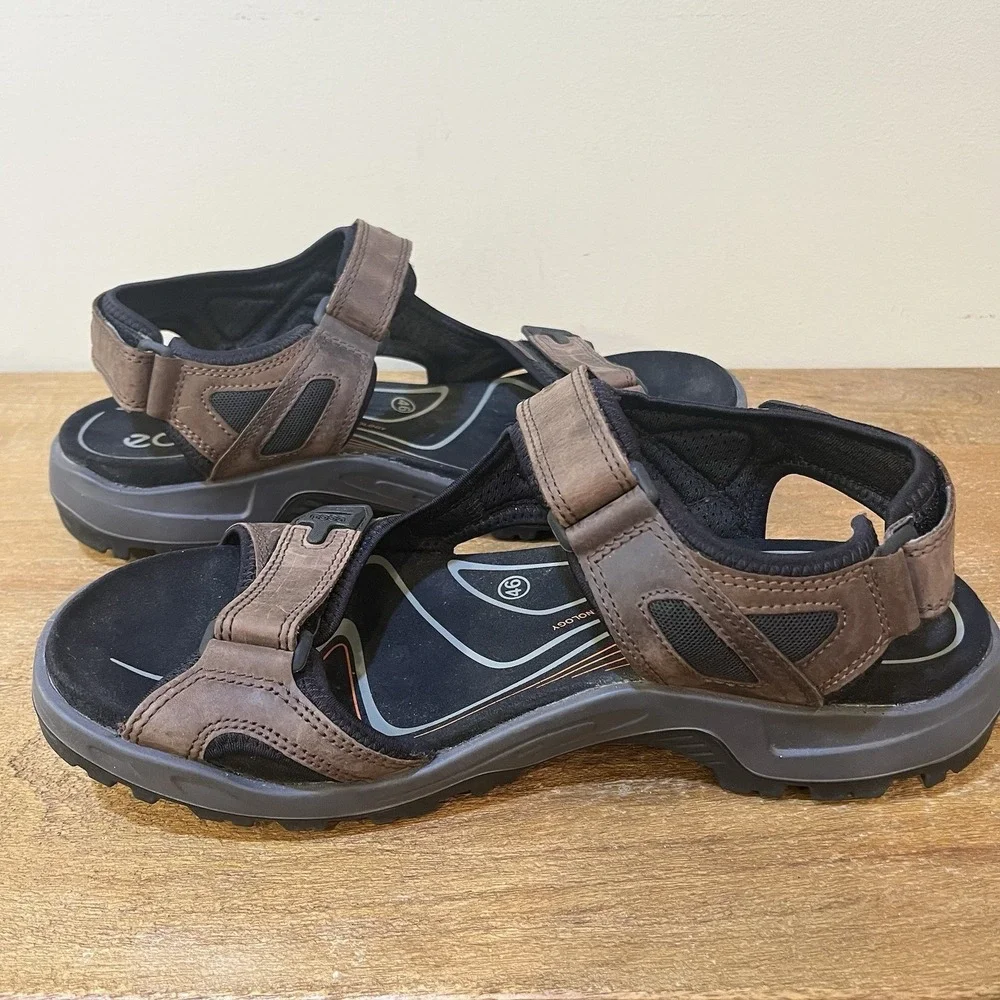 ECCO Yucatán‎ Offroad Sandals Mens 46 US 12 Brown Leather Hiking Comfort Strap